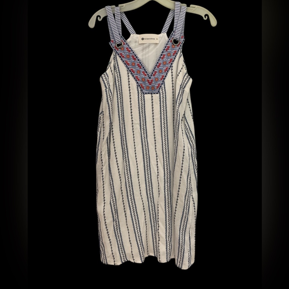 The impeccable pig blue white boho embroidered THML crisp summer sun dress XS
